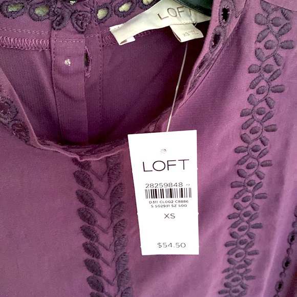 Loft Purple Eyelet Embroidered flutter ruffle detail blouse. Size XS - Picture 2 of 7